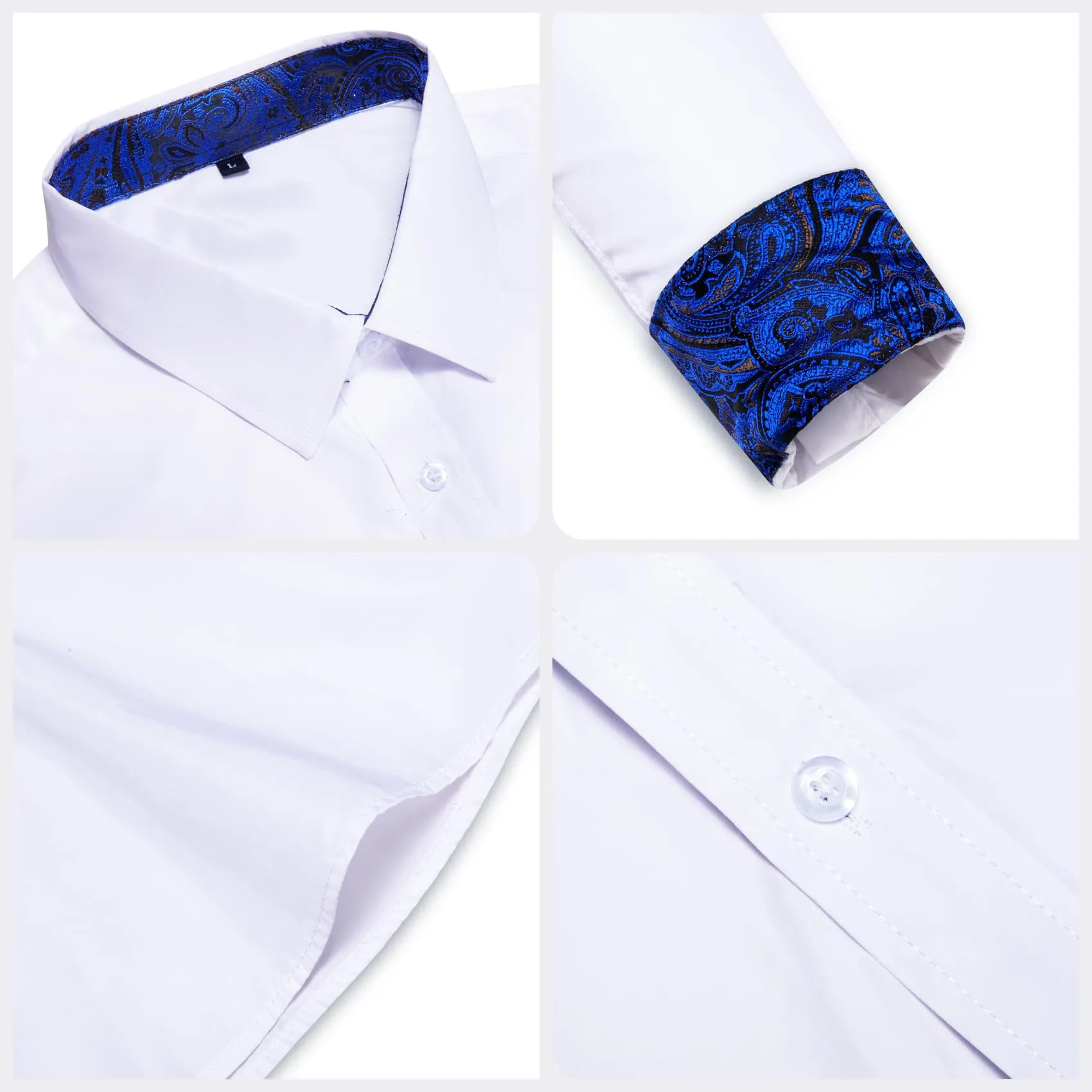 Ties2you Business Shirts White Solid Splicing Blue Paisley Silk Mens Button Up Long Sleeve Shirts