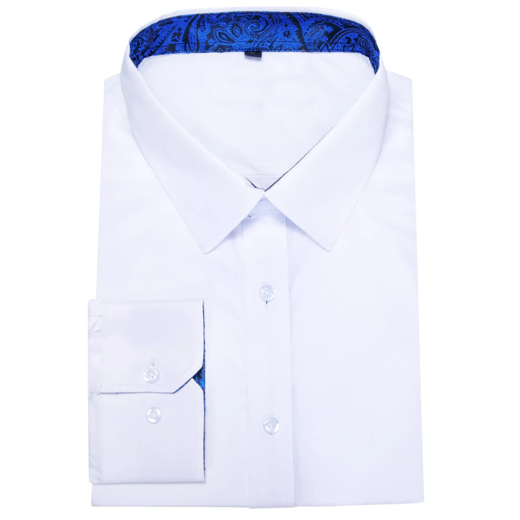 Ties2you Business Shirts White Solid Splicing Blue Paisley Silk Mens Button Up Long Sleeve Shirts