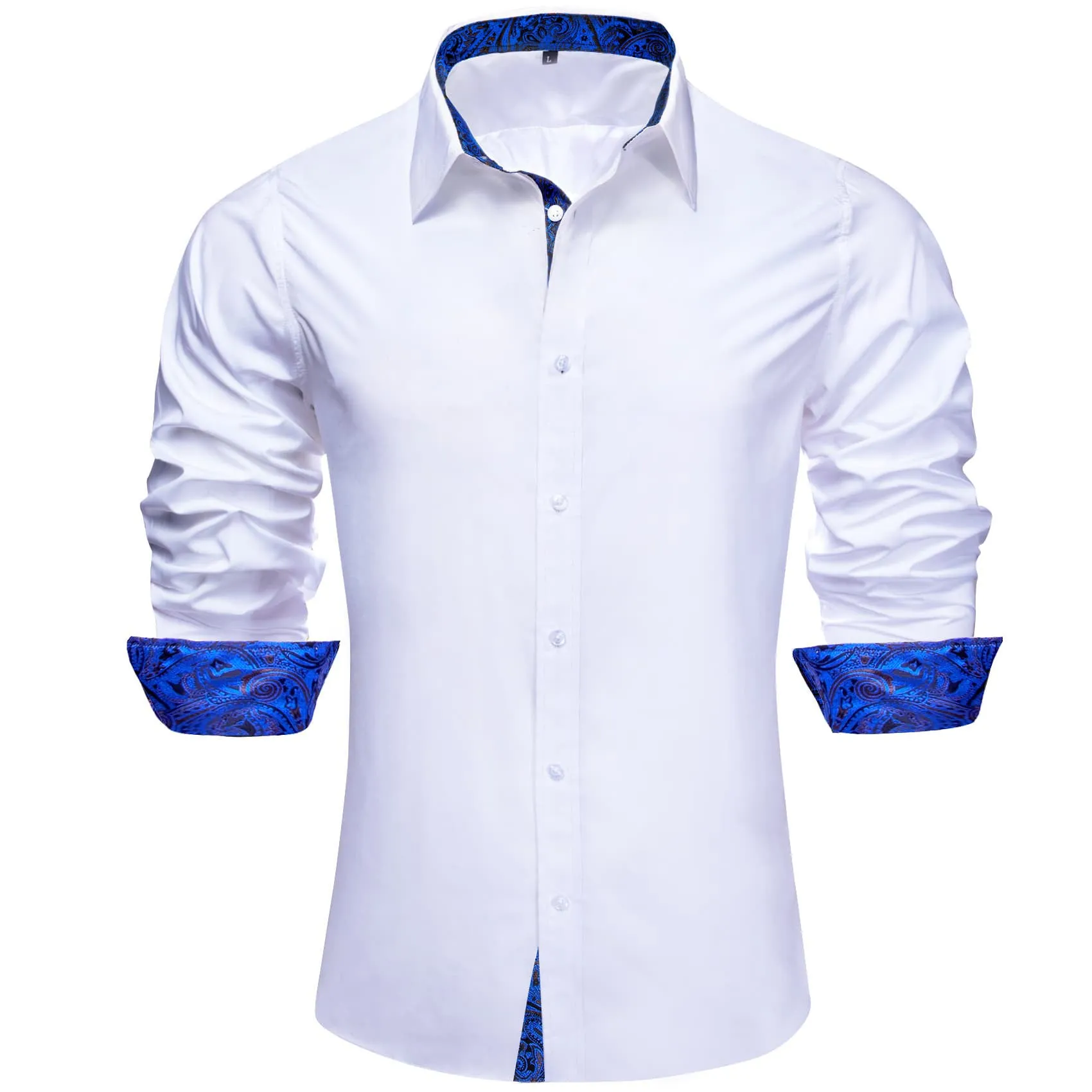 Ties2you Business Shirts White Solid Splicing Blue Paisley Silk Mens Button Up Long Sleeve Shirts