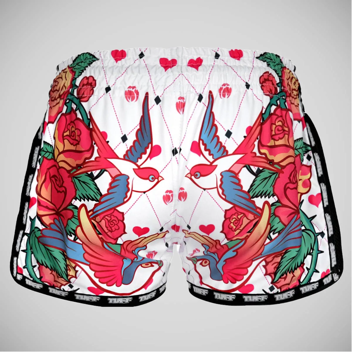 TUFF Sport MRS302 Retro Style White Roses With Birds Muay Thai Shorts