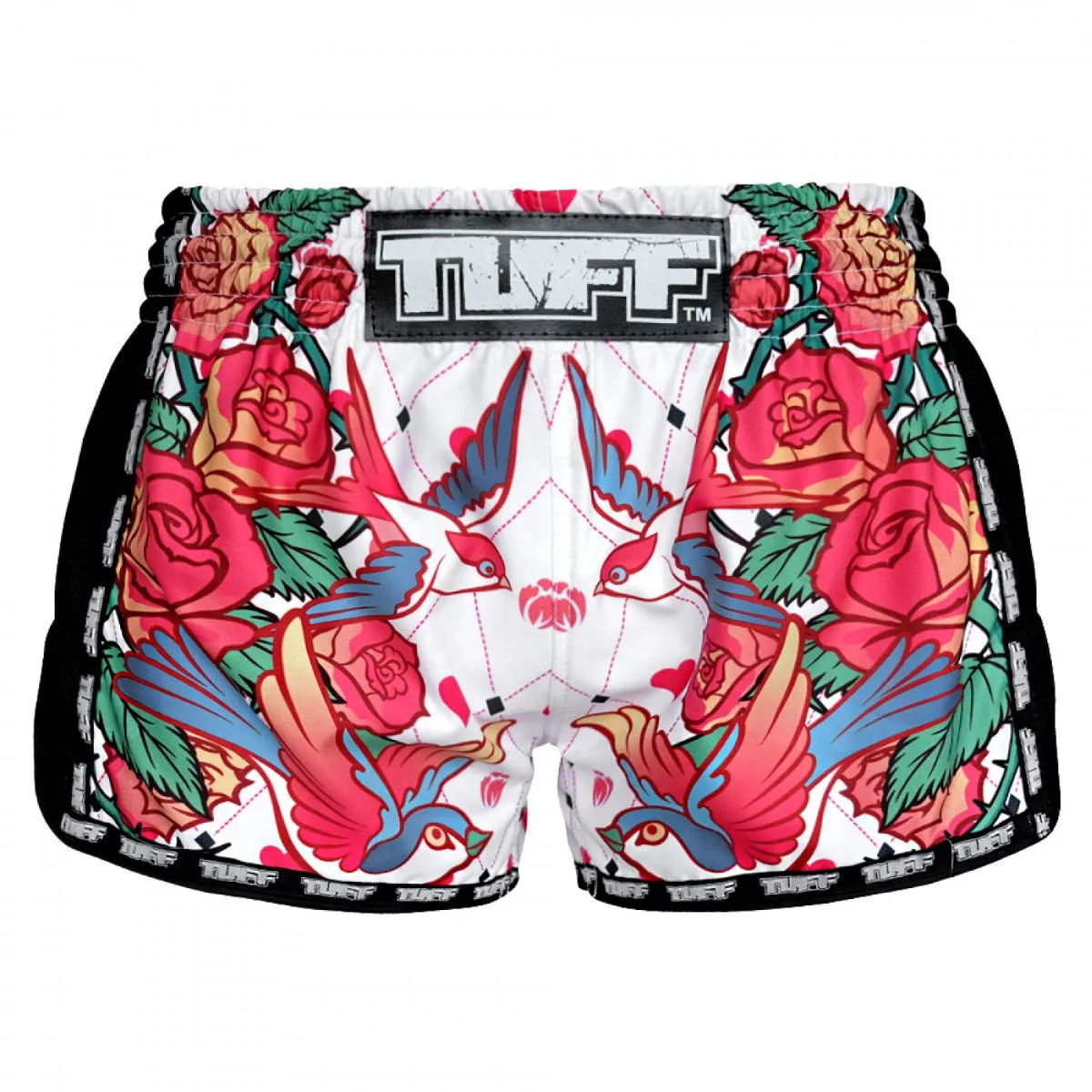 TUFF Sport MRS302 Retro Style White Roses With Birds Muay Thai Shorts