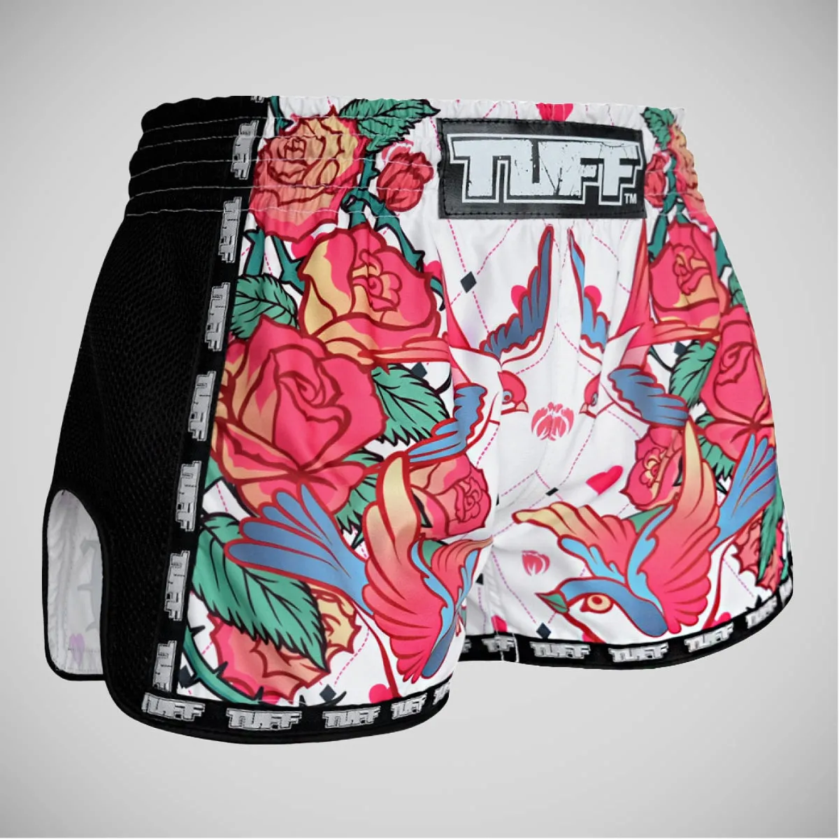 TUFF Sport MRS302 Retro Style White Roses With Birds Muay Thai Shorts