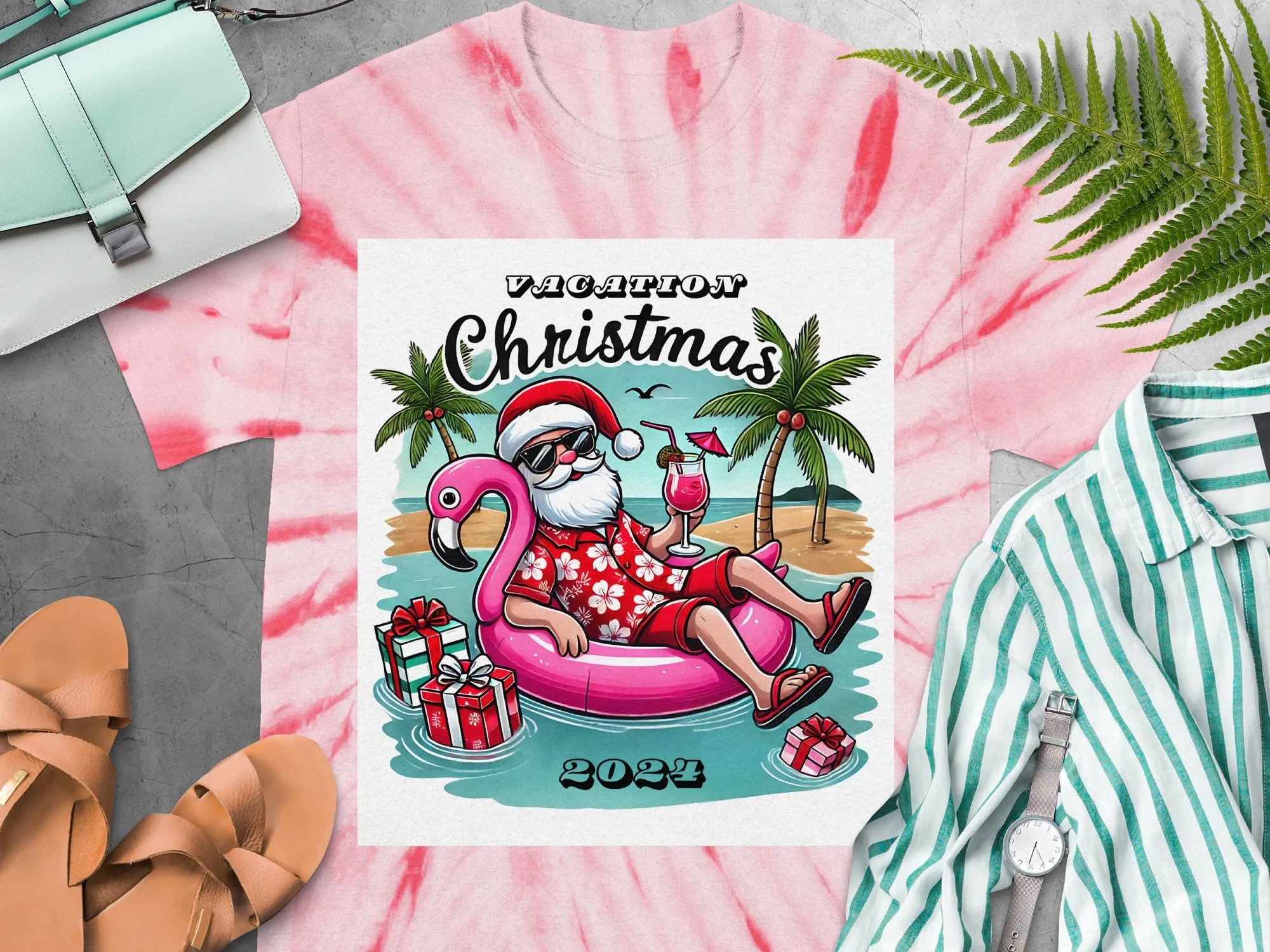 Vacation Christmas 2024 Santa Flamingo T-Shirts