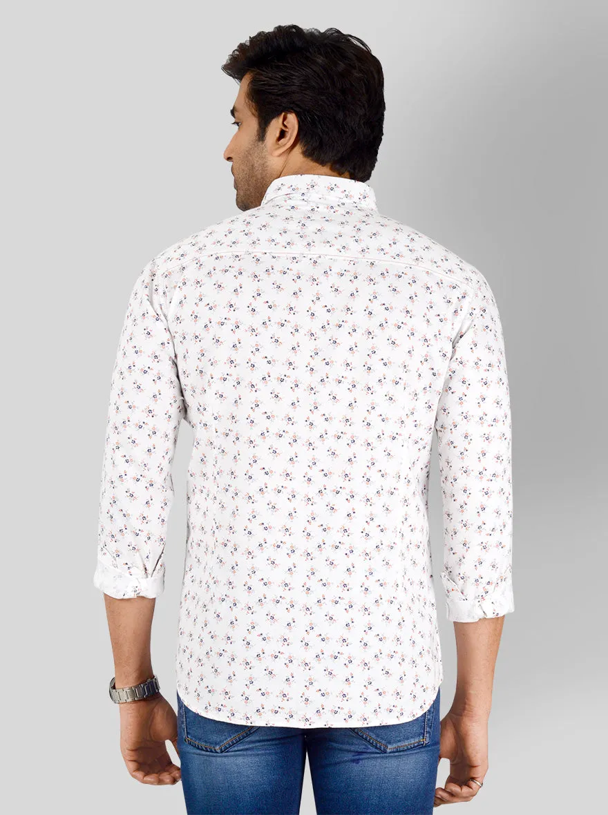 Vanilla White Printed Slim Fit Casual Shirt | Greenfibre