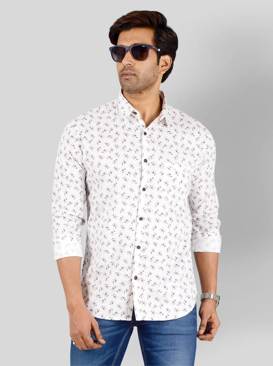 Vanilla White Printed Slim Fit Casual Shirt | Greenfibre