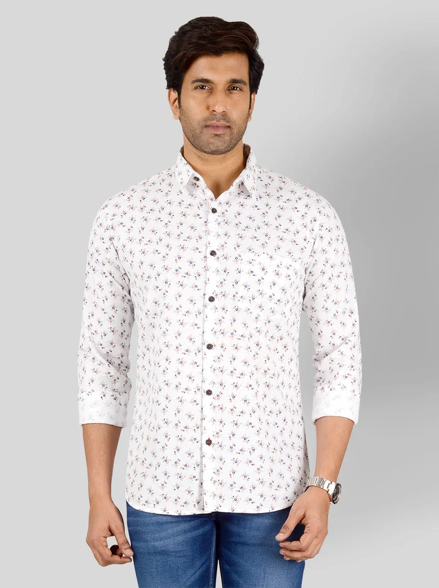 Vanilla White Printed Slim Fit Casual Shirt | Greenfibre