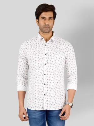 Vanilla White Printed Slim Fit Casual Shirt | Greenfibre