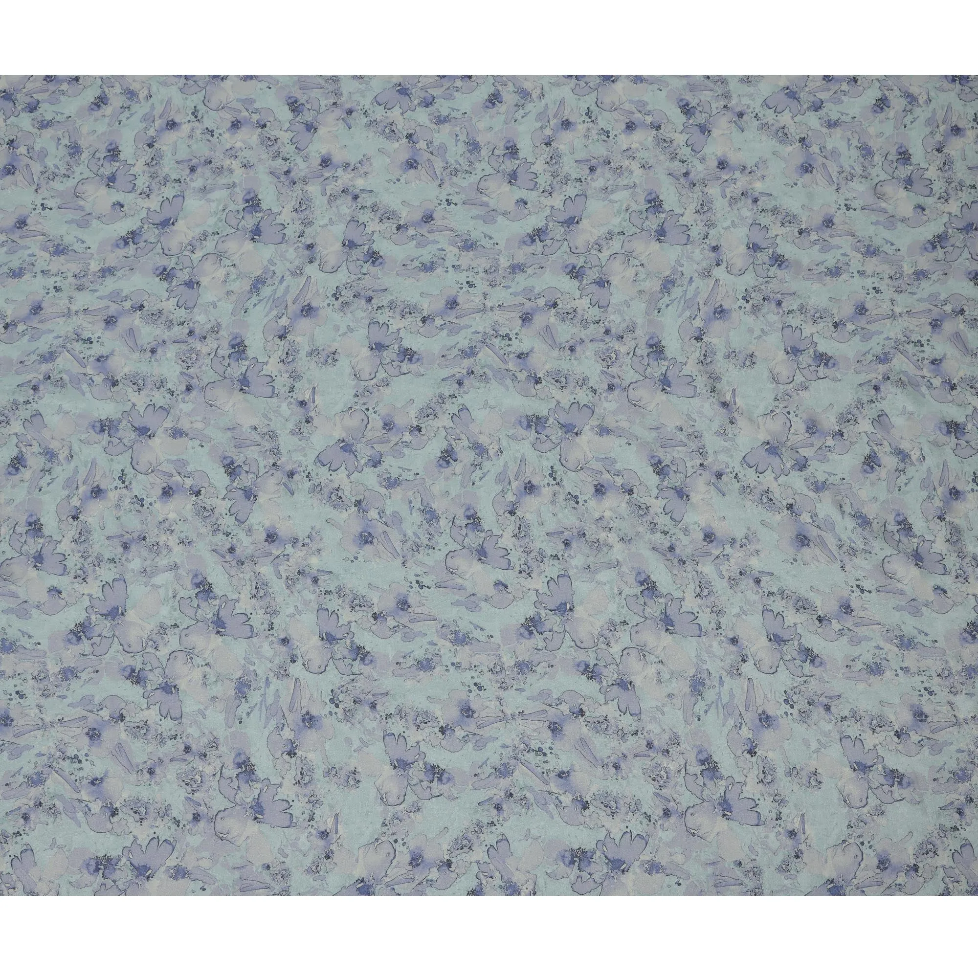 Viscose Crepe Fabric - Soft Blue Floral on Aqua Green, 110 cm Width-D20661