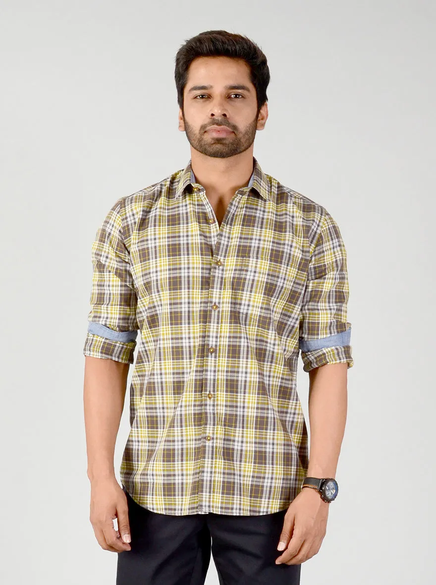 Warm Yellow Checked Smart Fit Casual Shirt | Greenfibre