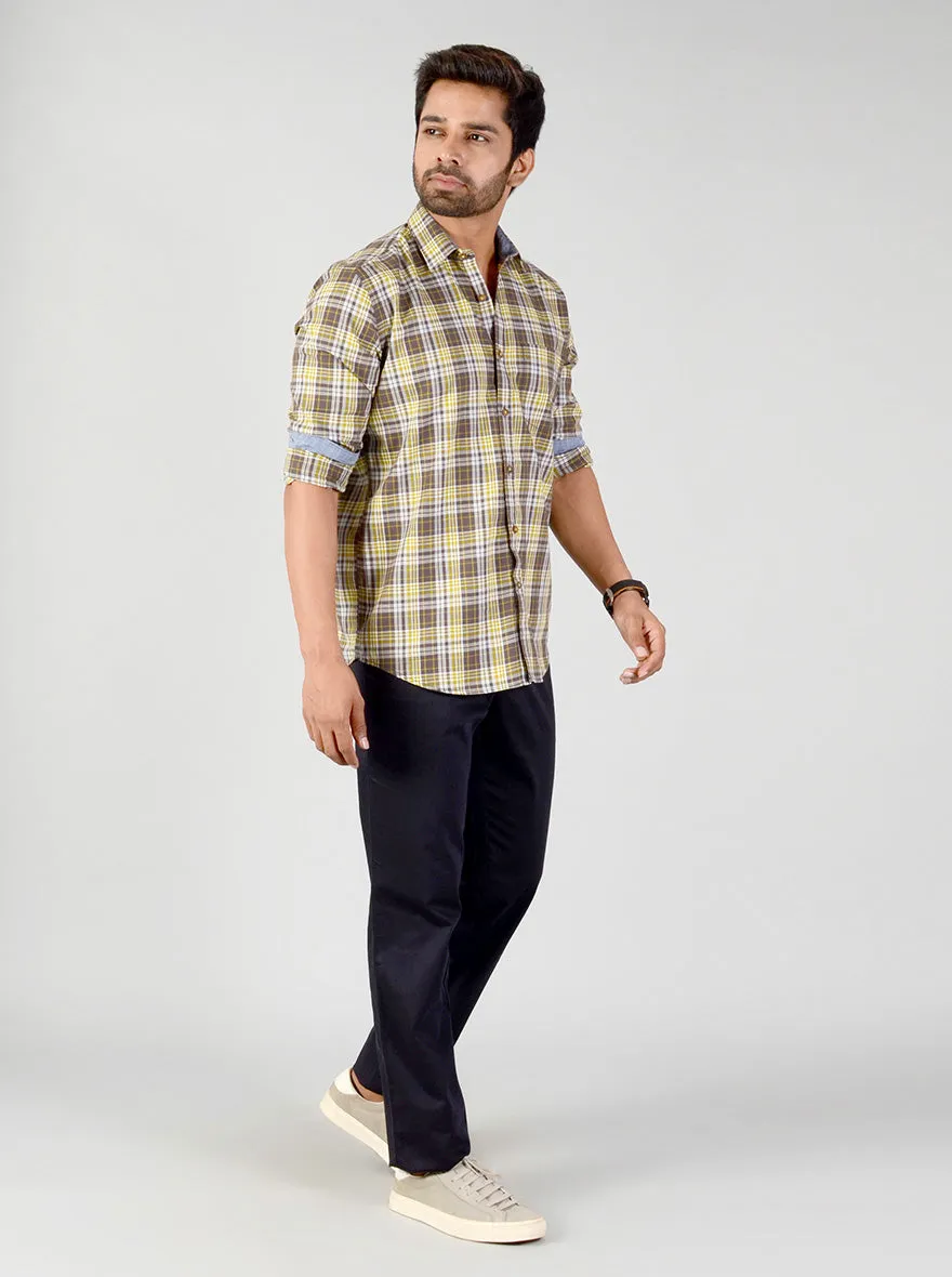 Warm Yellow Checked Smart Fit Casual Shirt | Greenfibre