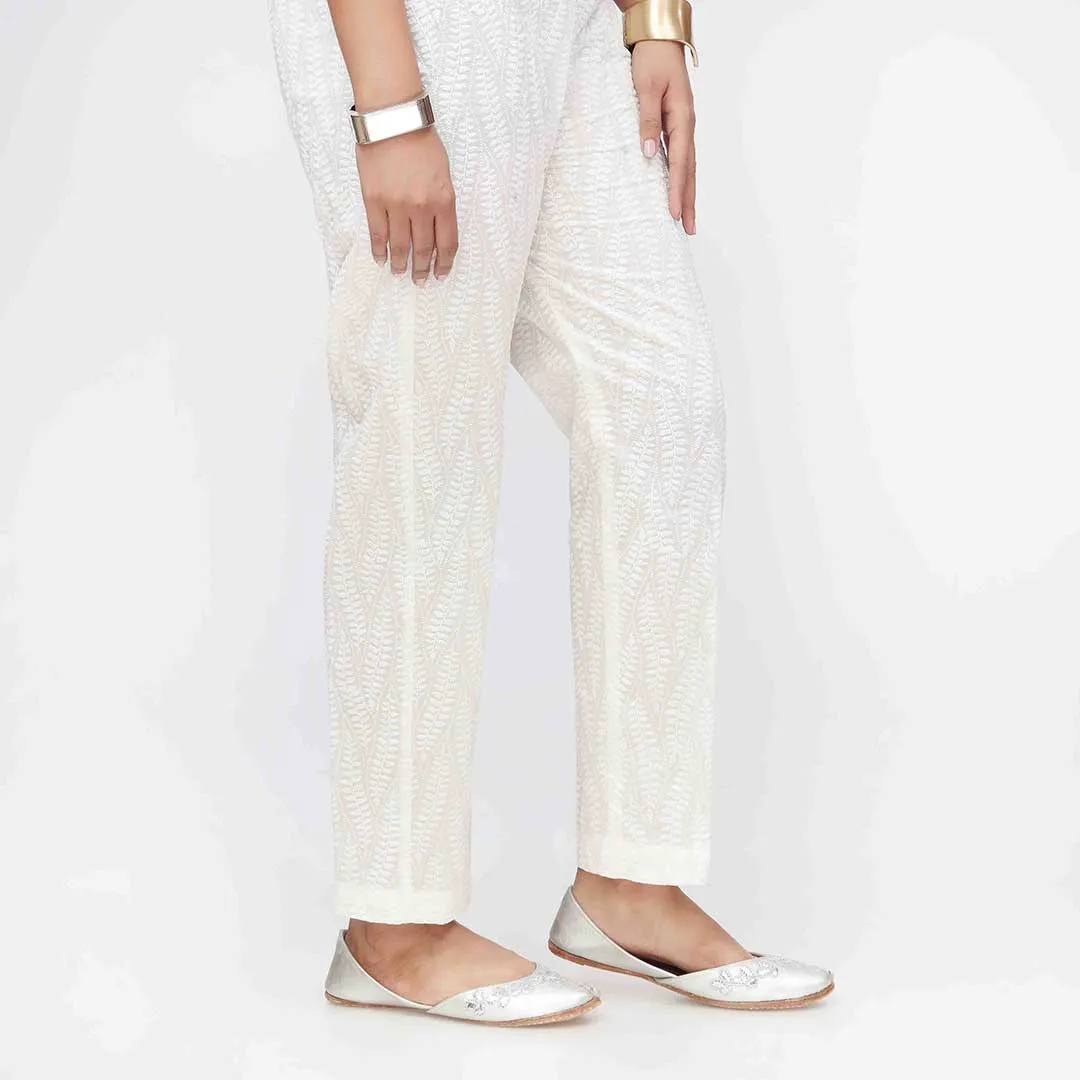 White Puff Printed Cambric Trouser PW3588