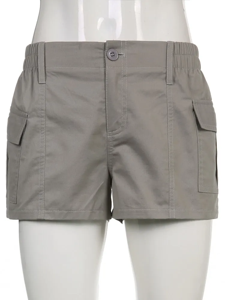 y2k Grey Cargo Shorts Pockets Low Waisted Sporty Joggers Retro